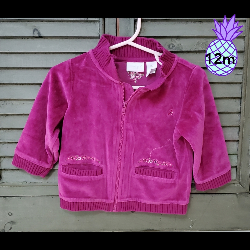 Magenta Velour zip embroidered butterfly jacket